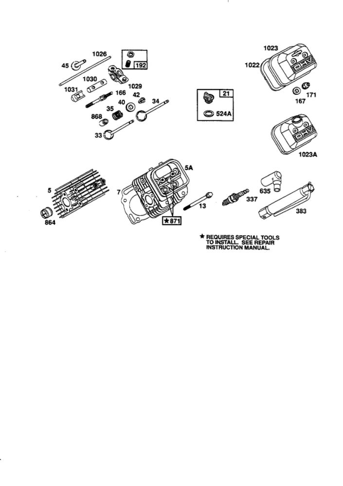 Cylinder Head Diagram and Parts List for 350455-1162-E1  Briggs and Stratton Engine